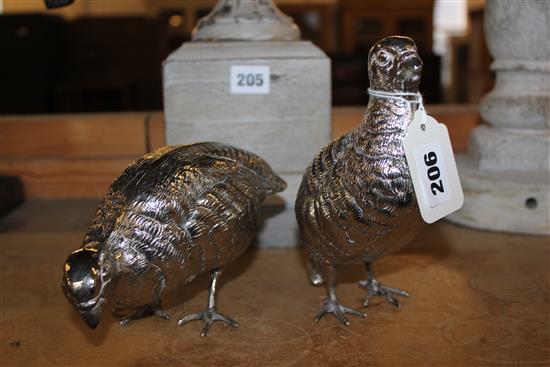 Pair of ornamental table top plated partridges